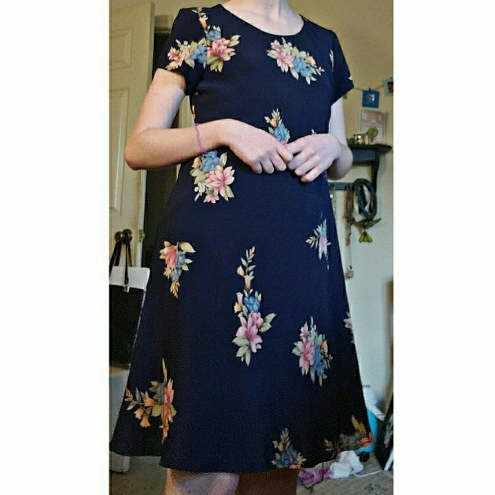 floral navy blue dress